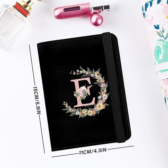 Cute Passport Holder and Holder Combo Passport Cover with RFID Blocking Women Men Compatible Wallet Credit Card Protector (Balck-E)
