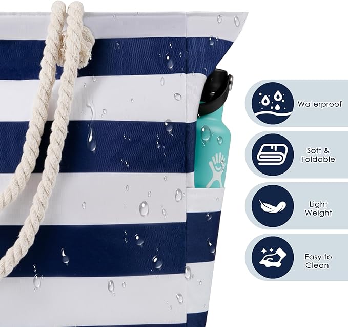 Pleneal Beach Bags For Women - Large Beach Bags with Zipper Waterproof Sandproof Swim Pool Beach Bag