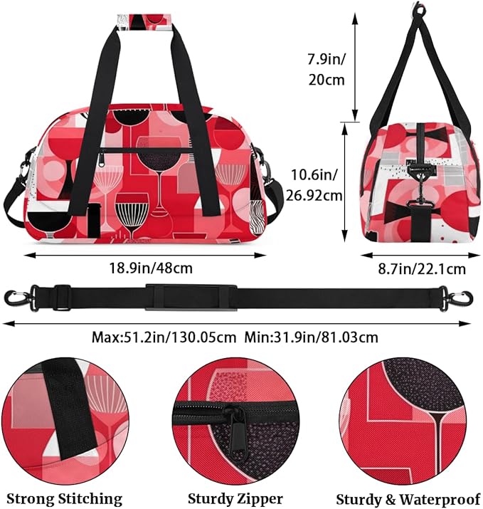 Abstract Red Wine Glass Kids-Duffel-Bags Gymnastics Dance Bag Carry-On Overnight Travel Gym Lightweight Dance Sports Bags For Girls Boys Kids，