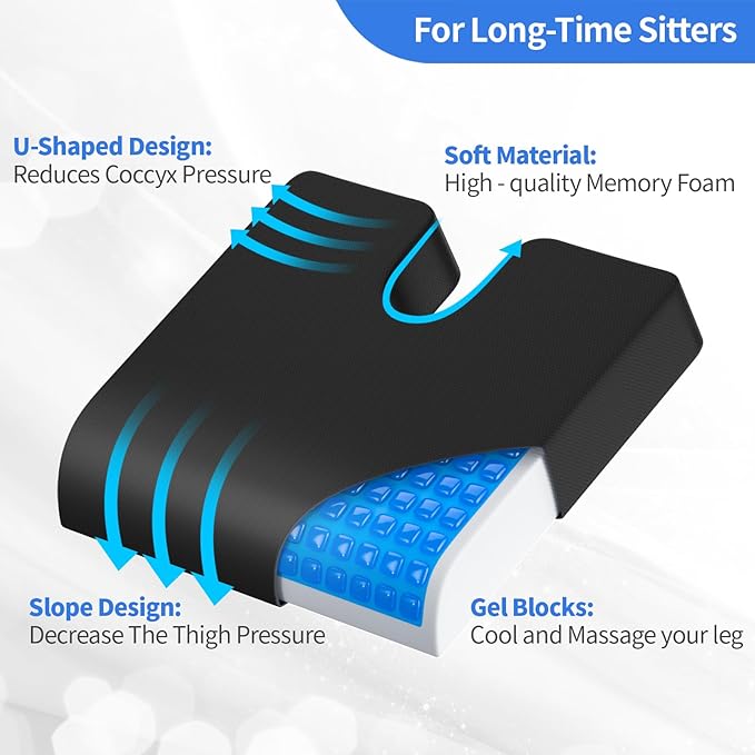 Wheelchair Cushions, 18''x16''x 3'' Gel Wheelchair Seat Cushion with Lumbar Pillow, (2-Piece Set) for Relieve Sciatica, Back, Coccyx, Pressure Sore, Pressure Relief, with Anti-Slip Cover, Strap