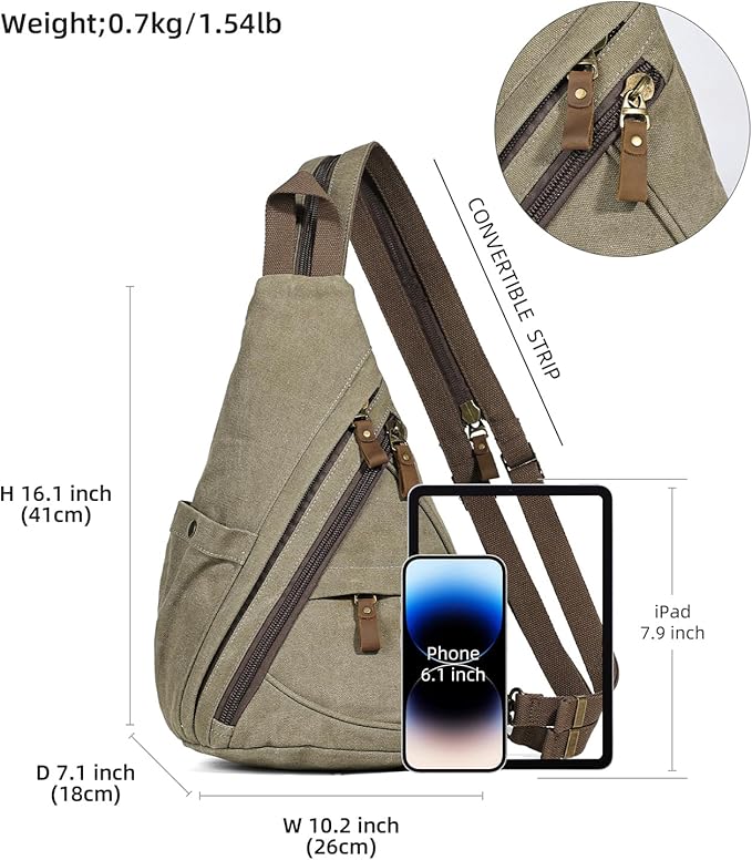 KL928 Canvas Sling Bag - Small Crossbody Backpack Shoulder Casual Daypack Rucksack for Men Women(Large Version,Olive Green)