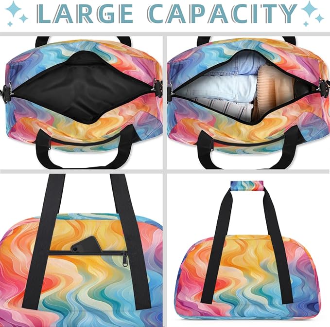 Sports Duffel Bags, Rainbow Colored Stripes Water-Resistant Gym Duffle Bag for Men Women, Lightweight Weekender Overnight Bag for Fitness, Workout, Travel