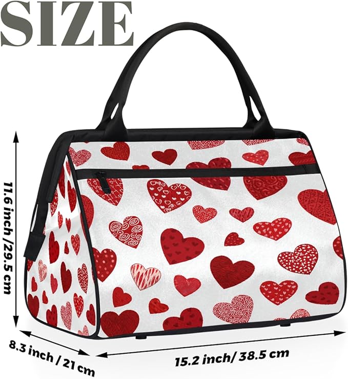 Shiny Red Hearts Overnight Weekender Bags for Women Men, Waterproof Travel Carry On Duffel Bag, Lightweight Sports Gym Bag for Fitness, Workout, Travel