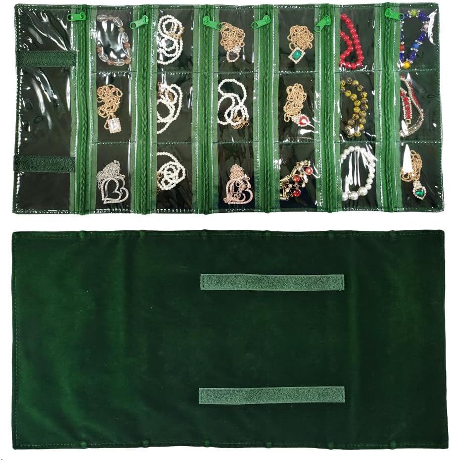 Travel Jewelry Roll Bag Portable Organizer Pouch With Grids&PVC Cover Storage Bags for Necklace, Bracelet, Bracelet,Ring, Badge, Pendant