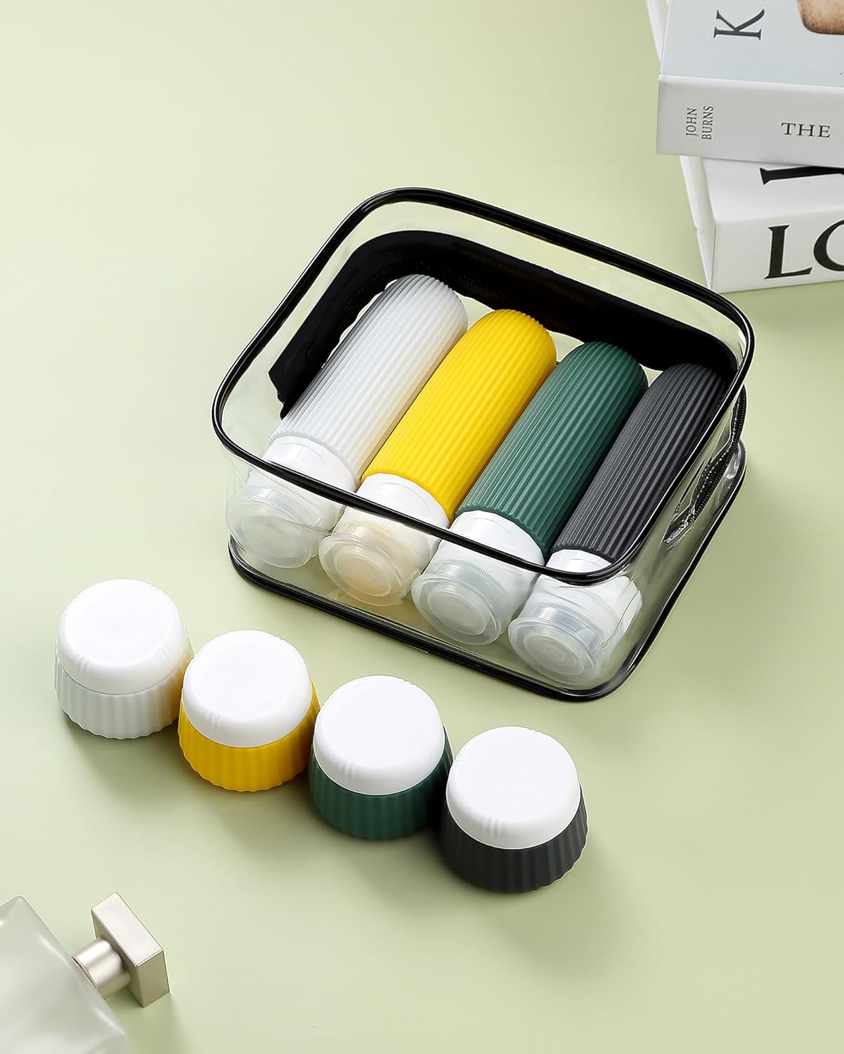 Travel Bottles for Toiletries 8 Pack, Tsa Approved Travel Size Toiletries 3 oz, Travel Containers for Toiletries, with Clear Bag, Leak Proof Silicone Squeezable Travel Essentials Creams Jars