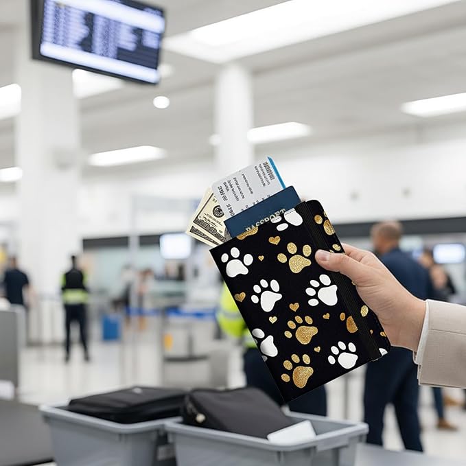 Passport Holder Wallet Cover Case,RFID Blocking Passport Cover,Large Capacity Travel Wallet with Multi Card Slots (Dog Paw Prints)