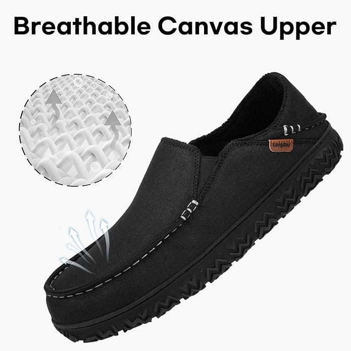 LongBay Men's Moccasin Slippers Comfy Warm Memory Foam House Shoes Winter for Indoor Outdoor
