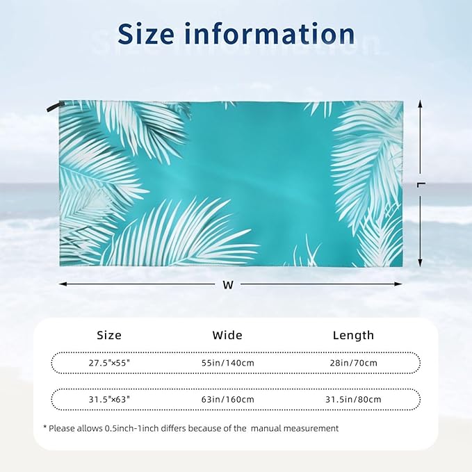 Palm Turquoise Color Sand Free Beach Towel – 31.5"X63" Quick Dry Microfiber Beach Towels For Travel, Swimming, Pool, And Camping, Absorbent And Compact Beach Essential For Women, And Men