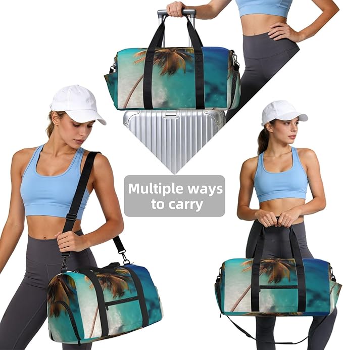 Caribbean Islands Print Gym Bag with Shoe Compartment for Women Men, 17.7in Sports Duffle Weekender Tote, Overnight Travel Duffel Bag Carry On
