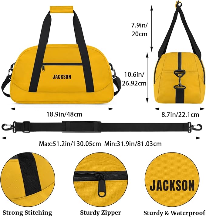 Personalized Cheer Bag Girl Sport Duffel Bag, Custom Kids Gym Bag, Customize Travel Duffle Bag with Name, Overnight Weekender Bags,Yellow,Cheerleading Gifts