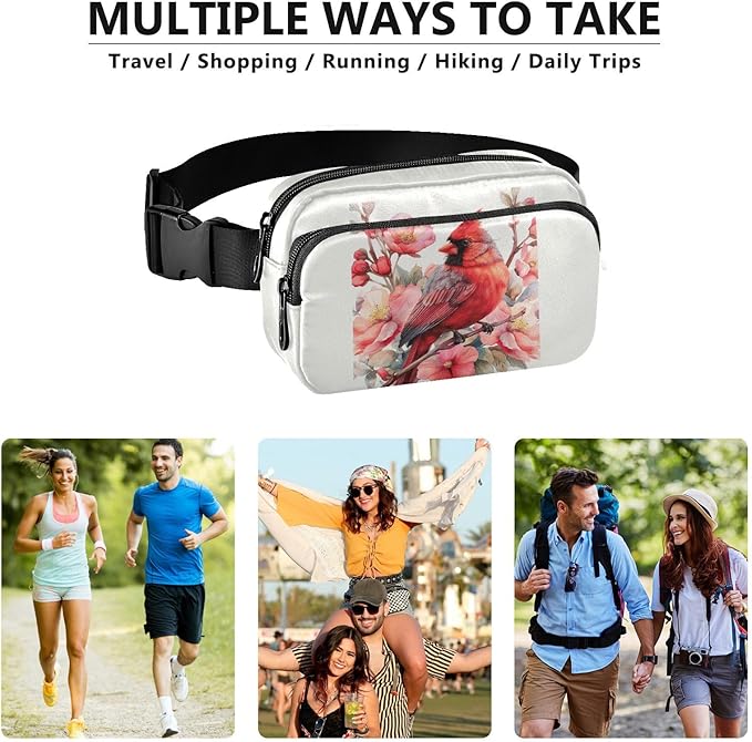 Cardinal Pink Flowers Fanny Pack for Women Men Water Resistant Fashion Waist Packs with Adjustable Strap Belt Bag for Travel Workout Jogging Hiking 21218737