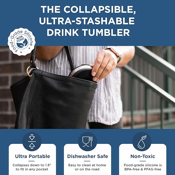 HYDAWAY 16oz Collapsible Tumbler - Collapsible Insulated Drink Tumbler - Silicone Travel Cup with Lid & Sleeve - Perfect for Coffee, Travel, and Everyday Use