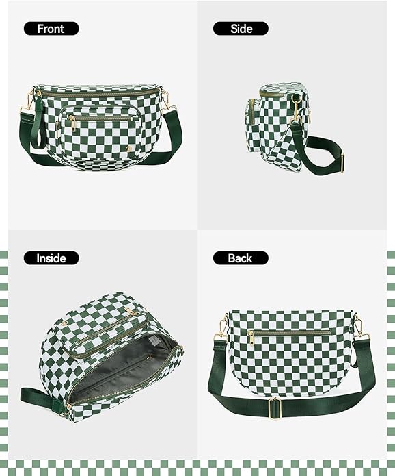 BOSTANTEN Crossbody Bags for Women Cross Body Purse Checkered Bum Bag, Large Diaper Purse for Moms, Perfect for Work/Travel