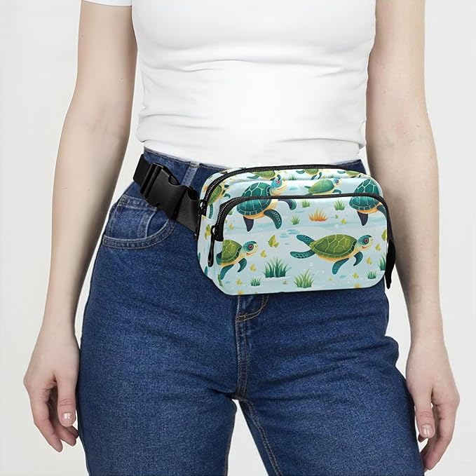 Cute Green Turtles Fanny Pack for Women Men Water Resistant Fashion Waist Packs with Adjustable Strap Belt Bag for Travel Workout Jogging Hiking 21219809