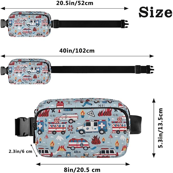 Kawaii Fire Police Cars Fanny Pack for Women Men Water Resistant Fashion Waist Packs with Adjustable Strap Belt Bag for Travel Workout Jogging Hiking 21219350
