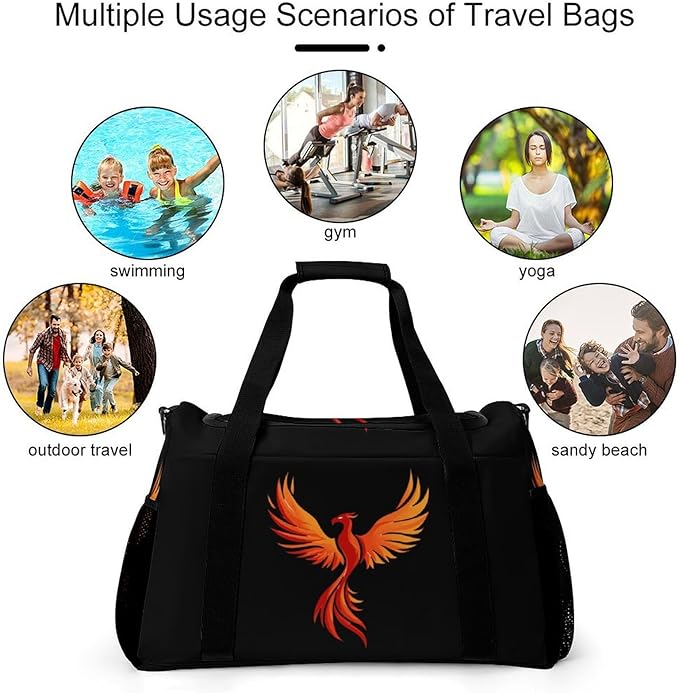 Phoenixes Rising Duffle Bag Gym Bag for Workout Travel Tote with Detachable Straps