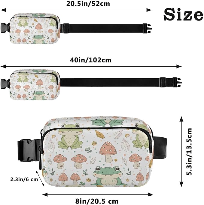 Kawaii Frog Mushrooms Fanny Pack for Women Men Water Resistant Fashion Waist Packs with Adjustable Strap Belt Bag for Travel Workout Jogging Hiking 21219499