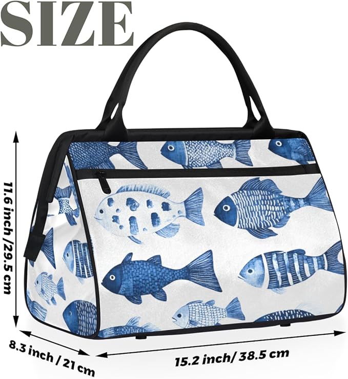 Fish Overnight Weekender Bag for Women Men Travel Duffel Bags Waterproof Luggage Carry on Sports Yoga Gym Bag