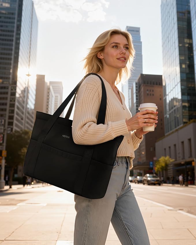 HOTOR Tote Bag for Women - Foldable Lightweight Tote Bags with Zipper, Large Shoulder Bag Top Handle Handbag for Travel, Work