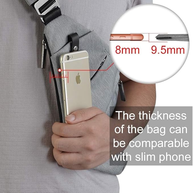 Crossbody Sling Bag, Water-Resistant Anti Theft Chest Pack, Minimalist Commuter Daypack for Travel Hiking Work, GREY, Small