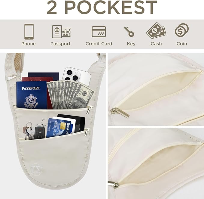 Crossbody Bag for Men Women Anti-Theft Money Belt for Travel Hidden Slim Passport Holder Mini Sling Bag Chest Belt Under Clothes to Protect Cash, Credit Cards, Phone