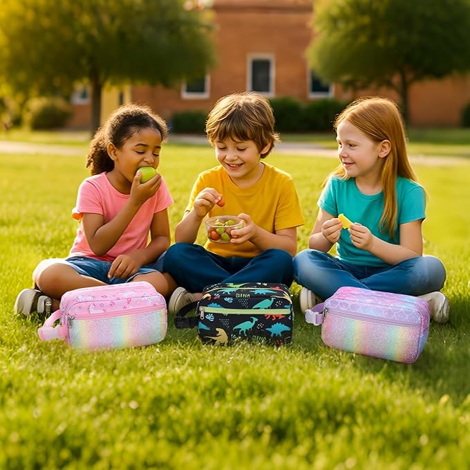 Bagseri Kids Snack Bag Girls - Small Reusable Mini Cooler Pouch, Insulated 3.9L Food Carrier with Buckle Handle for School and Daycare, Fits in Backpack, Glitter Mermaid Scale