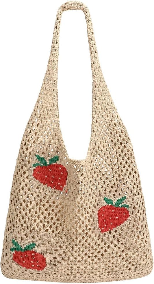 SUOSDEY Crochet Mesh Beach Tote Bag, Knit Summer Vacation Aesthetic Boho Tote Bag for Women