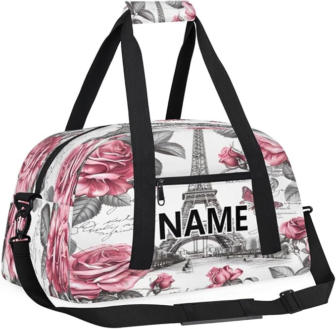 Paris Mini Gym Bag 18 inch for Women Men Waterproof Custom Romantic Eiffel Tower Travel Duffel Bag Carry On Overnight Tote Nurse Bag for Work Fitness Hiking
