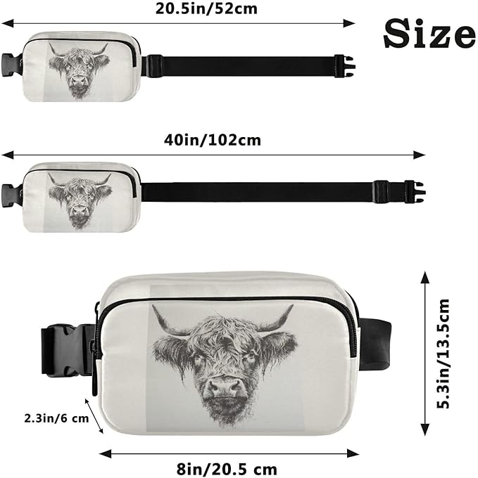 Scottish Highland Cow Fanny Pack for Women Men Water Resistant Fashion Waist Packs with Adjustable Strap Belt Bag for Travel Workout Jogging Hiking 21220037