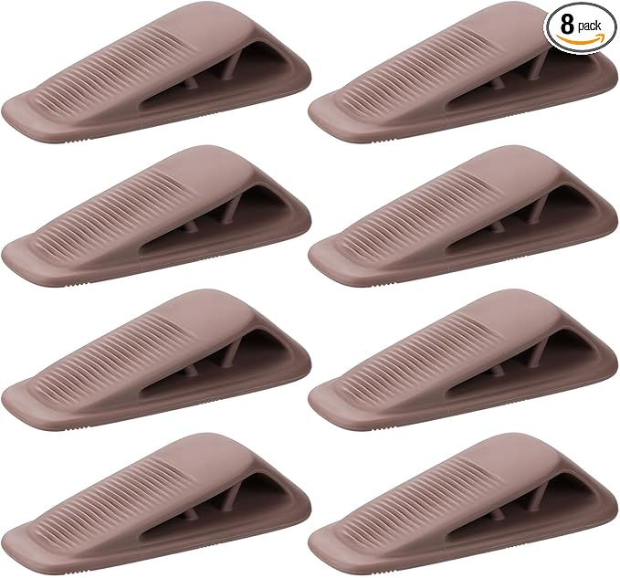 Fursafe&Q Rubber Door Stoppers for Bottom of Door, Door Stop Wedge with Holder, Heavy Duty Doorstops 8 Pack, Wall Protector for Home & Office & School & Commercial Doorstop Keep Open Stack Brown