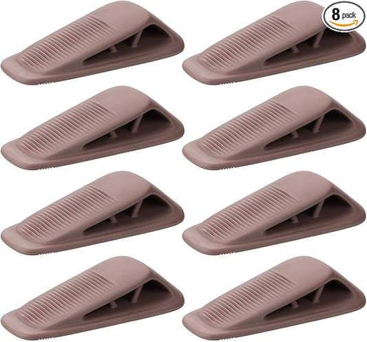 Fursafe&Q Rubber Door Stoppers for Bottom of Door, Door Stop Wedge with Holder, Heavy Duty Doorstops 8 Pack, Wall Protector for Home & Office & School & Commercial Doorstop Keep Open Stack Brown