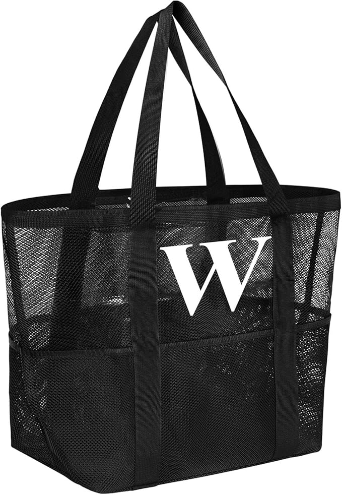Personalized Mesh Beach Bag for Women - Waterproof Initial Tote Bag for Family Travel, Toys, Vacation Essentials
