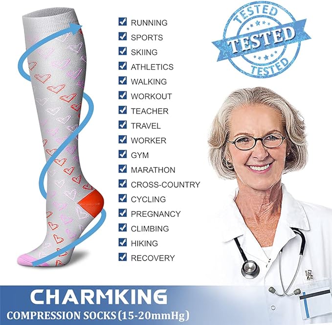 CHARMKING 6 Pairs-Compression Socks for Women & Men Circulation Best Support for Nurses, Running, Athletic,Flight Travel