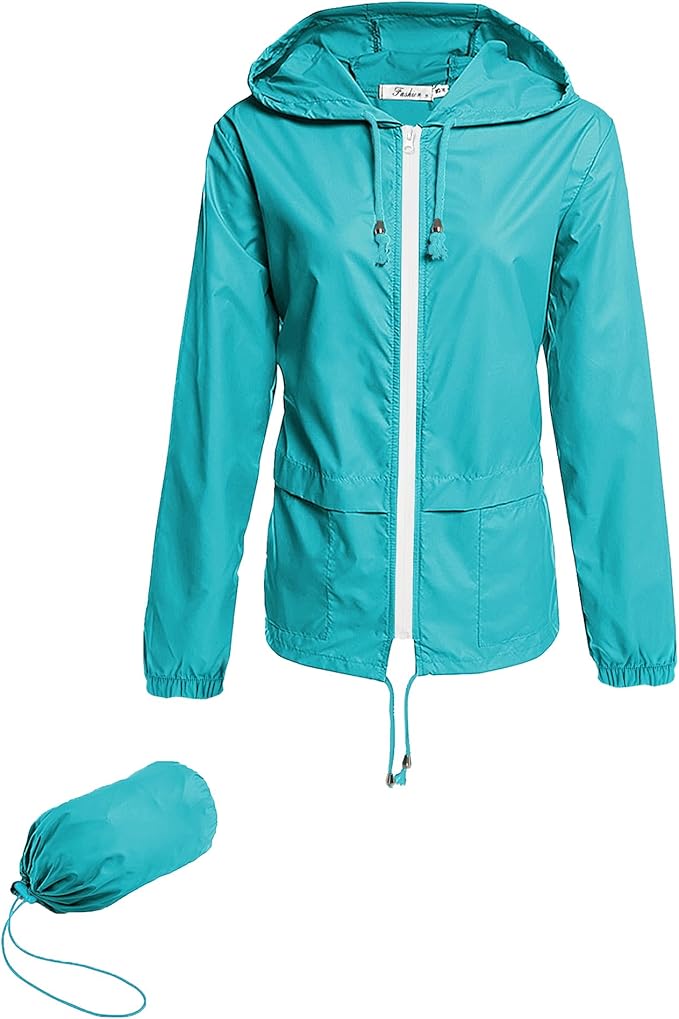 Hount Women's Lightweight Hooded Raincoat Waterproof Packable Active Outdoor Rain Jacket (S-3XL)
