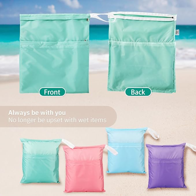 Frienda 4 Pieces Wet Dry Bag for Baby Waterproof Reusable Washable Diaper Bag Sealed with Handle for Travel, Beach, Swimsuit, Diapers, Dirty Gym Clothes and Toiletries (Macaron)