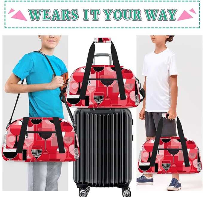 Abstract Red Wine Glass Kids-Duffel-Bags Gymnastics Dance Bag Carry-On Overnight Travel Gym Lightweight Dance Sports Bags For Girls Boys Kids，