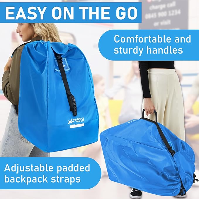 Car Seat Travel Bag for Airplane, Large Waterproof Car Seat Bags Fits Most Infant Car Seats, Convertible Car Seats, Booster Seats, Car Seat Bases, Adjustable Shoulder Strap, Blue