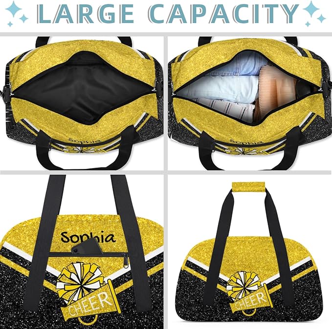 Personalized Gold Glitter Cheer Bag for Cheerleaders, Custom Sport Gym Bag Dance Bag Travel Duffle Bag Cheerleading Gifts for Women