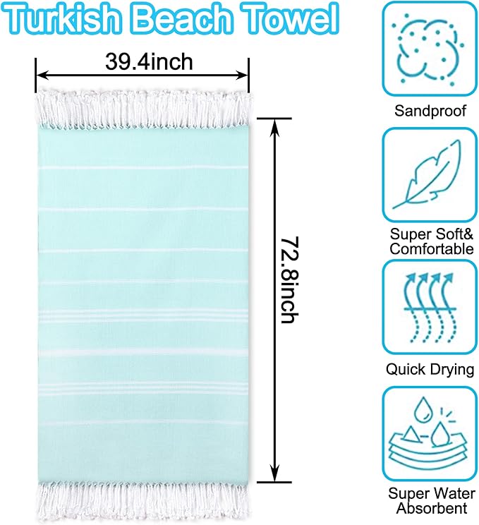 Beach Towel 2 Pack,Sand Free Beach Towels Oversized 39 x 72,Turkish Beach Towel Quick Dry Towel,Lightweight Pool Towels for Adults Travel Towel,Cool Beach Accessories Super Absorbent Towels