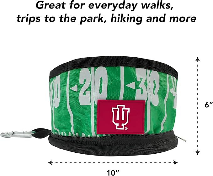 Pets First NCAA Indiana Hoosiers Collapsible Dog Travel Bowl, Food and Water Bowl for Dogs & Cats. Lightweight Leak-Proof Pet Bowl for Travel with Football Field & Pebble-Grain Design