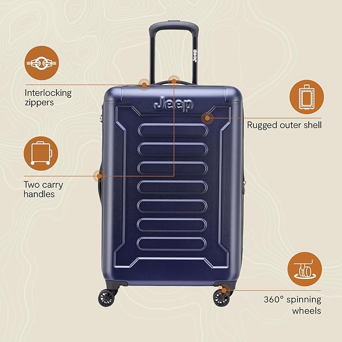 Jeep JH004C Hardside Expandable Luggage with Spinner Wheels, Beige, Checked-Medium 24 Inch