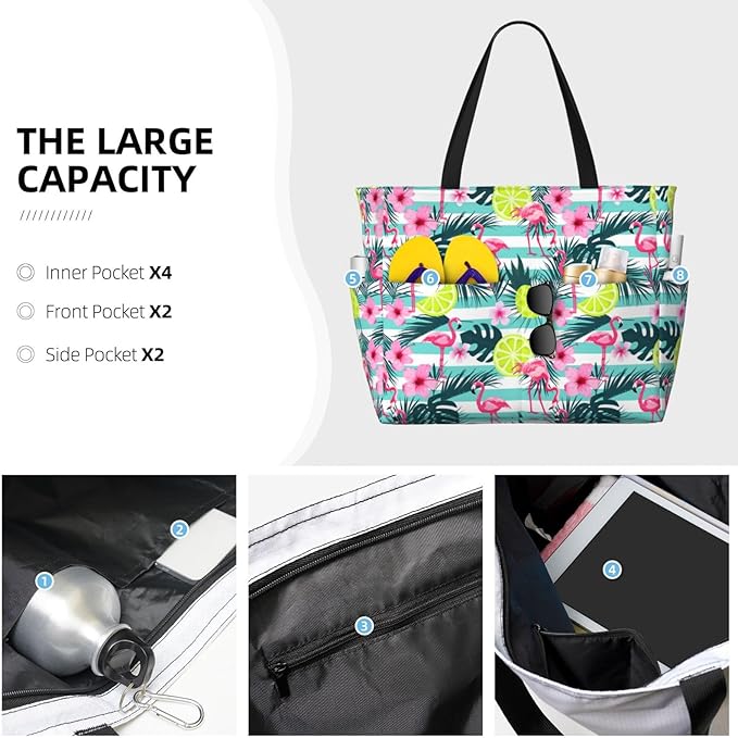 Beach Bag Tote Bags Waterproof Sandproof for Women Large Beach Tote Bag Foldable with Pockets for Weekend Vacation