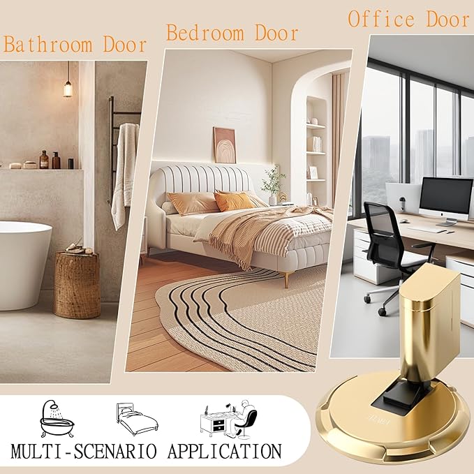 UBVIF No Magnetic Door Stopper, Adjustable, Mechanical Doorstop, Windproof Door Stop for Indoor, No Nails/Screws Needed,Heavy Duty Door Holder,Keep Door Open (1, Bright Gold)
