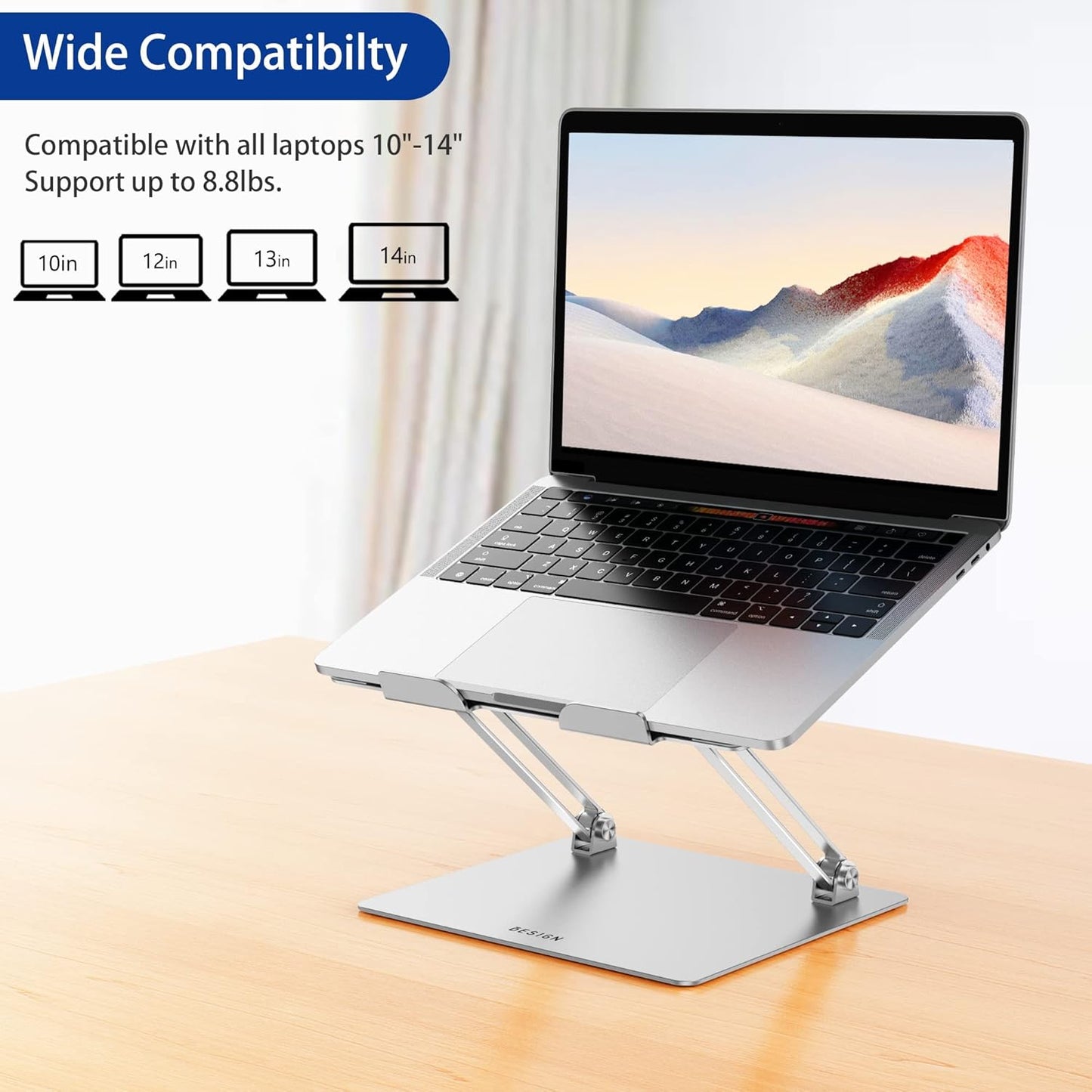 BESIGN LS10 Aluminum Laptop Stand, Ergonomic Adjustable Notebook Stand, Computer Holder Compatible with Air, Pro, Dell, HP, Lenovo More 10-14" Laptops, Silver