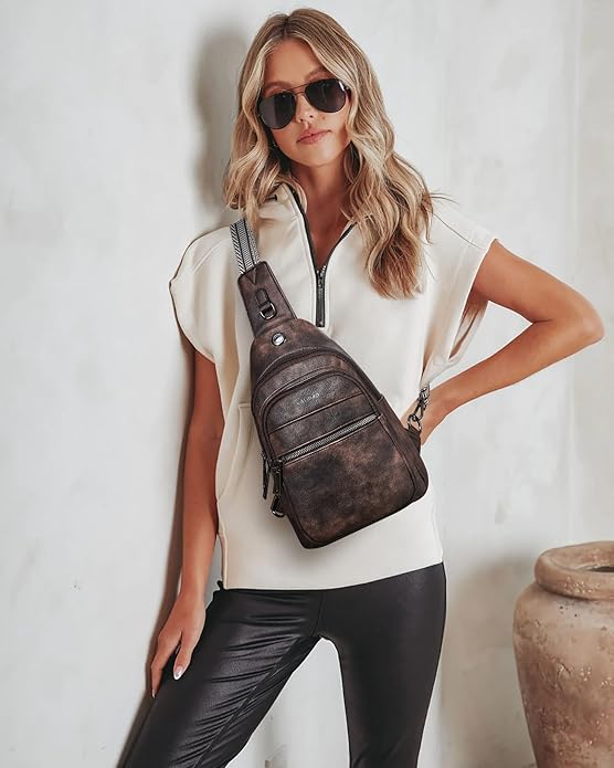 Sling Bag For Women Faux Leather Small Casual Daypack Backpack Fanny Pack Crossbody Chest Bags Purse