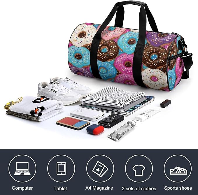 Travel Duffle Bag Doughnut Donut (20) Carry On Weekender Bags Workout Lightweight Duffel Bags for Men and Women