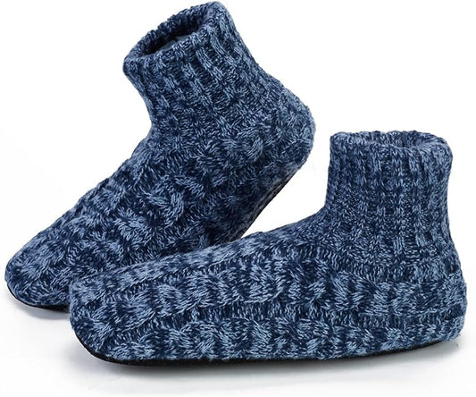 LEMZONE Mens Fuzzy Slipper Socks with Grippers, Winter Warm Sherpa Lined Indoor House Shoes Christmas Gifts for Dad Husband Boyfriend