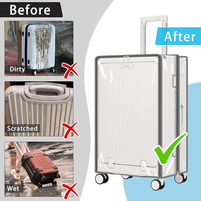 Yotako Clear Luggage Cover Protector with Front Pocket Zipper, 24 Inch Luggage Covers for Front Open Suitcase Wheeled Suitcase 24", No Disassembly