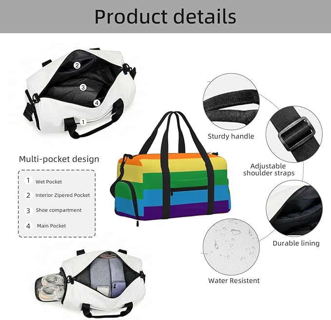 Rainbow Flag Women'S Gym Duffle Bag With Shoes Compartment, Ideal For Travel, Gym, Sports, Duffel, Weekender