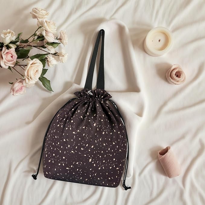 Reusable Small Lunch Bag,Drawstring Lunch Bag,Insulated Handbag Tote bag with Handle (Starry Night Black)